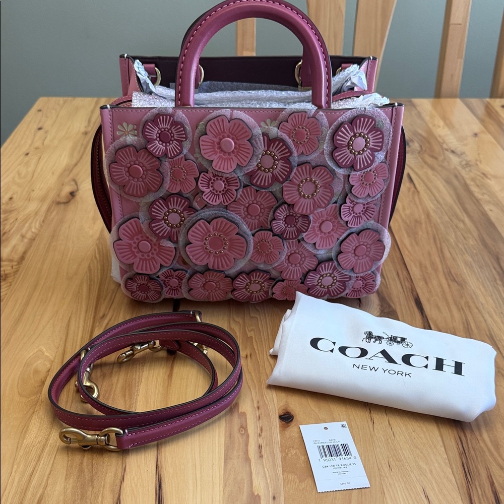 Coach Rogue 25 in Colorblock with Tea Roses Bubblegum NWT